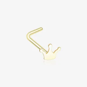 Golden Dainty Princess Crown Icon L-Shaped Nose Ring