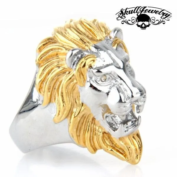 Gold/Silver 'King Leonidas' the Lion - Big, Bold & Heavy Ring (277Two-Tone)