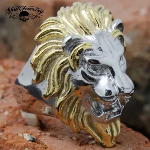 Gold/Silver 'King Leonidas' the Lion - Big, Bold & Heavy Ring (277Two-Tone)