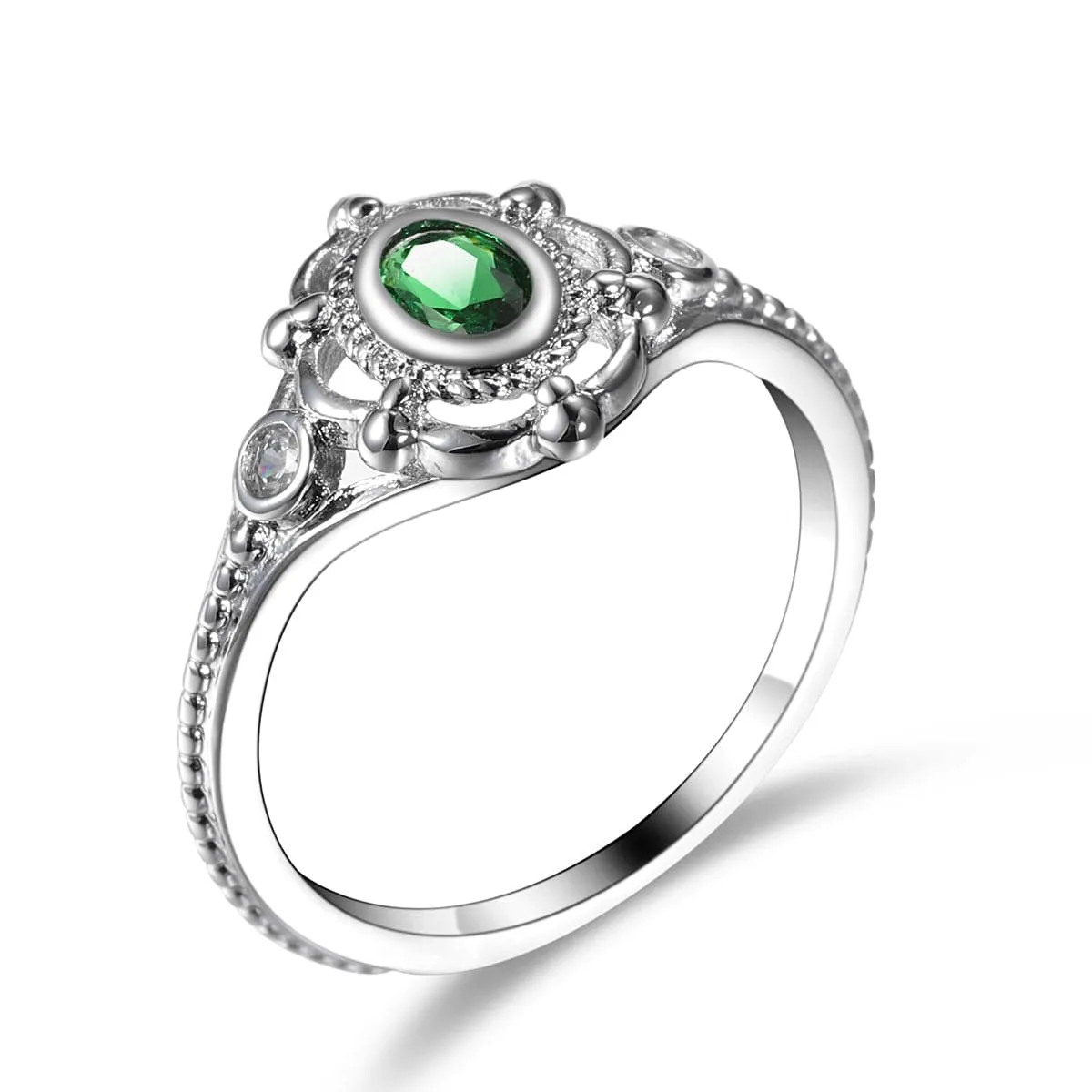Green Crystal & Cubic Zirconia Oval Ring