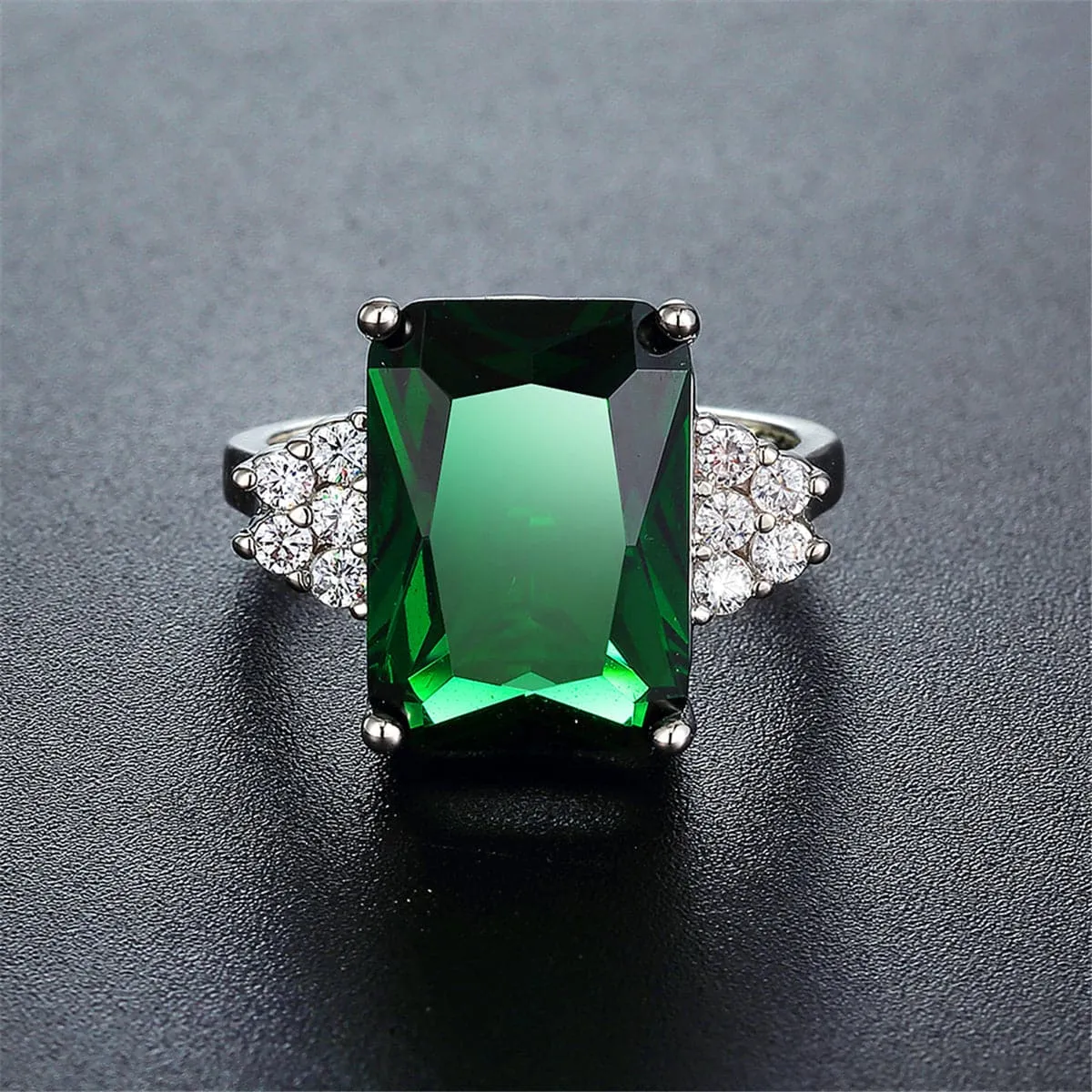 Green Crystal & Cubic Zirconia Rectangle Ring