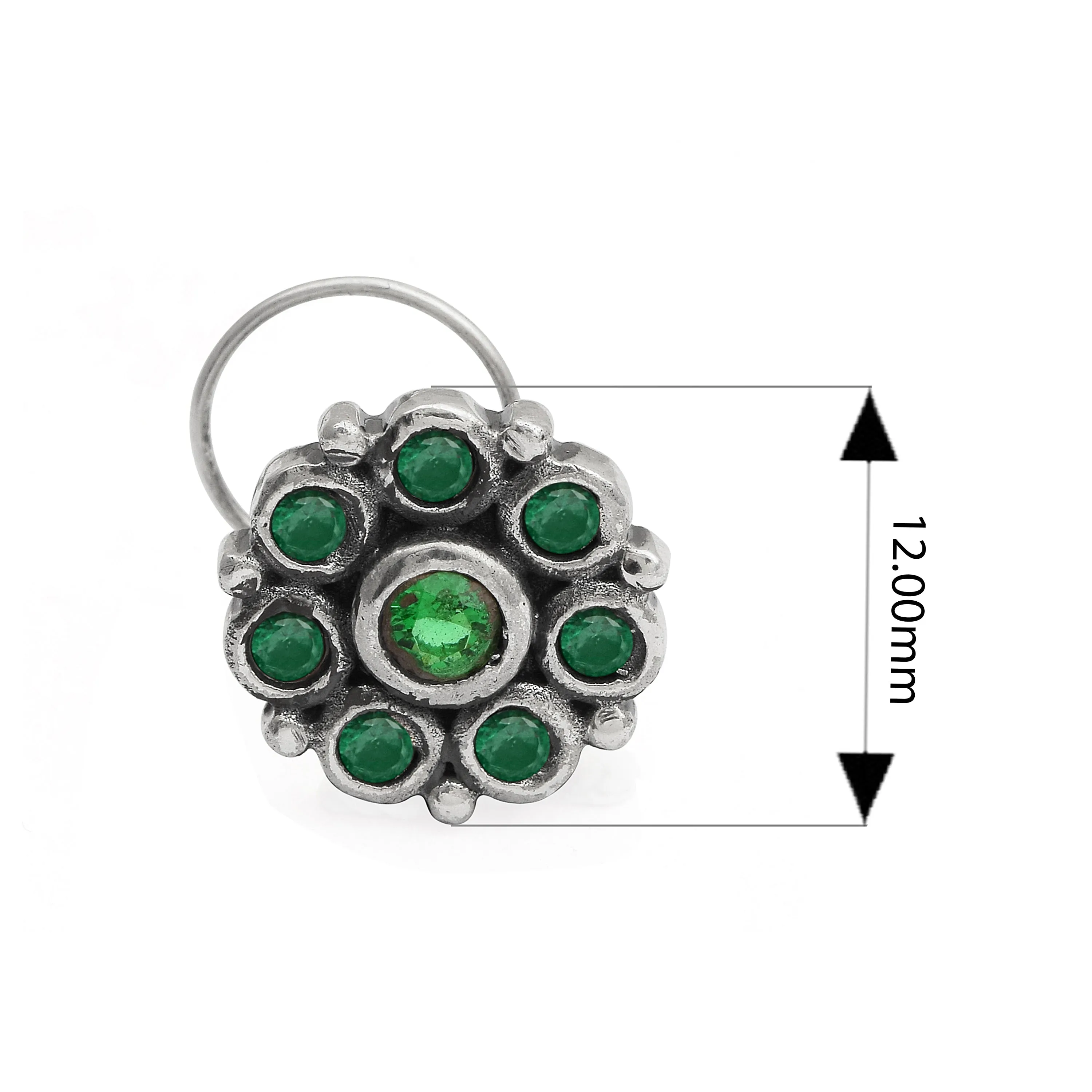 Green Gemstone Oxidized Nose Pin Indian Traditional Nose Vintage Style Nose Pin For Women