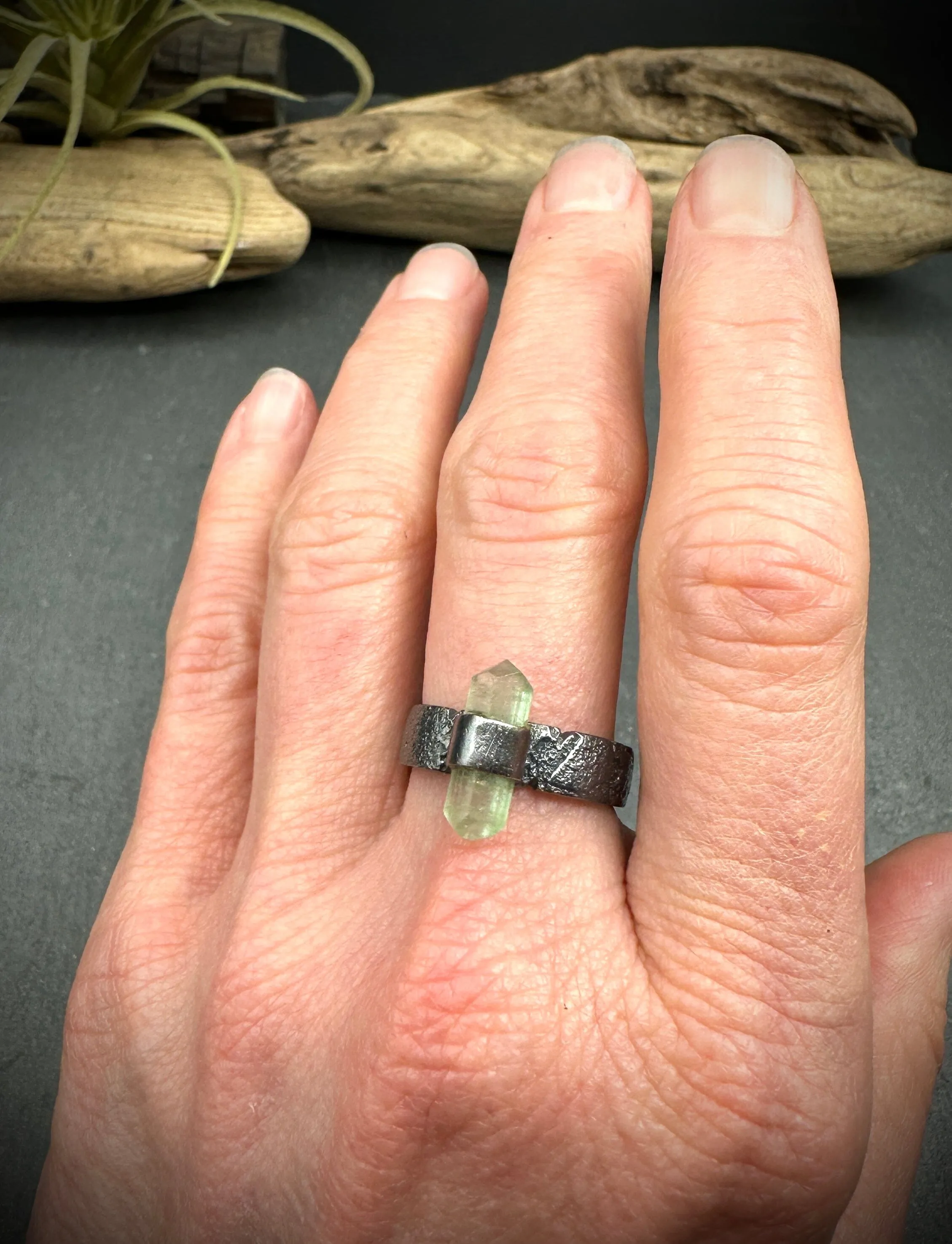 Green Tourmaline Crystal Ring