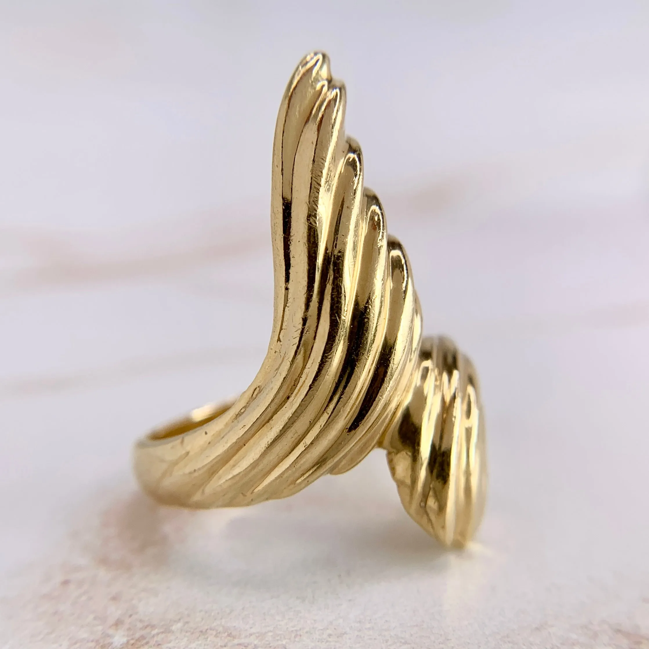 Grooved Bypass Statement Ring 14k