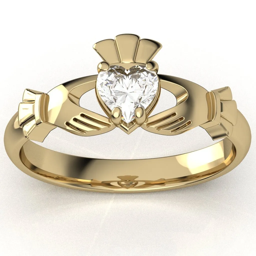 Half Carat Lab-Created Diamond - 14K YELLOW Gold Claddagh Ring