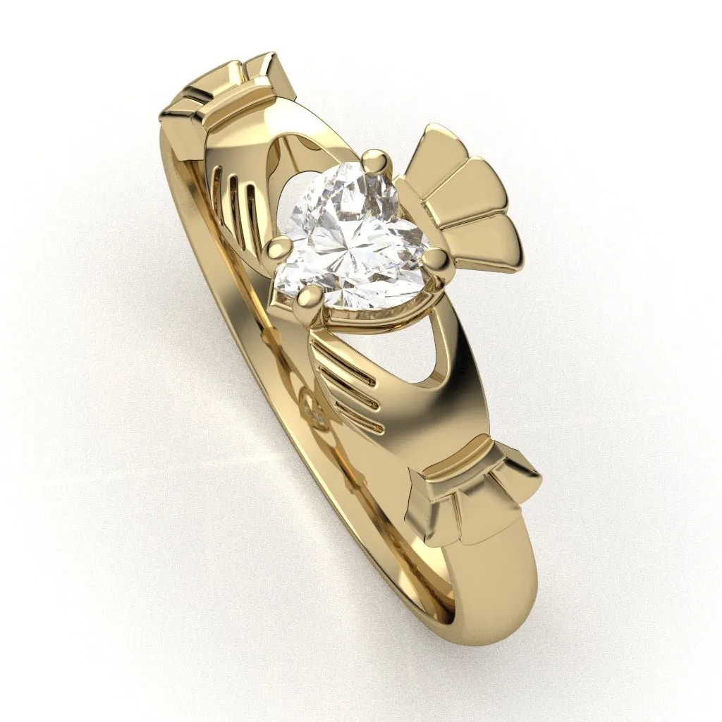 Half Carat Lab-Created Diamond - 14K YELLOW Gold Claddagh Ring