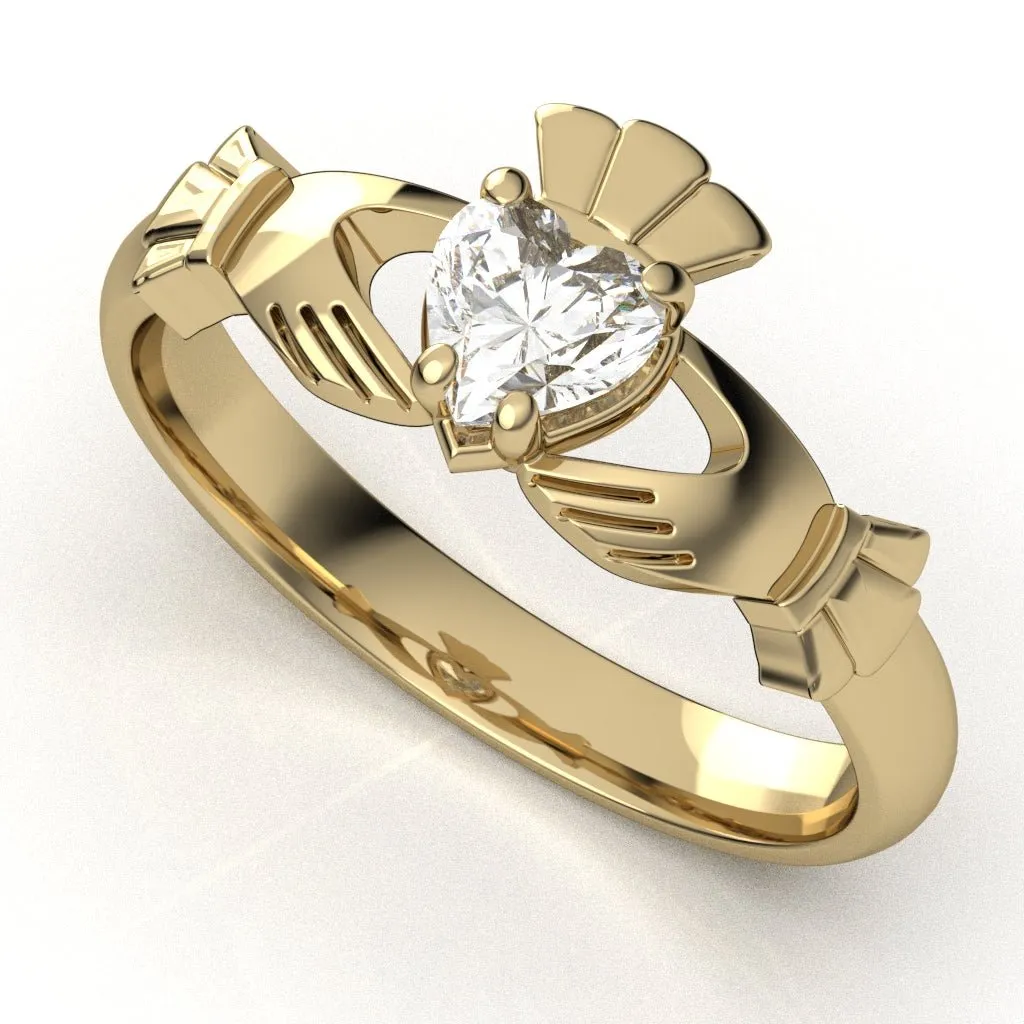 Half Carat Lab-Created Diamond - 14K YELLOW Gold Claddagh Ring