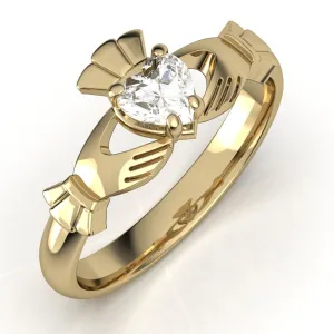 Half Carat Lab-Created Diamond - 14K YELLOW Gold Claddagh Ring