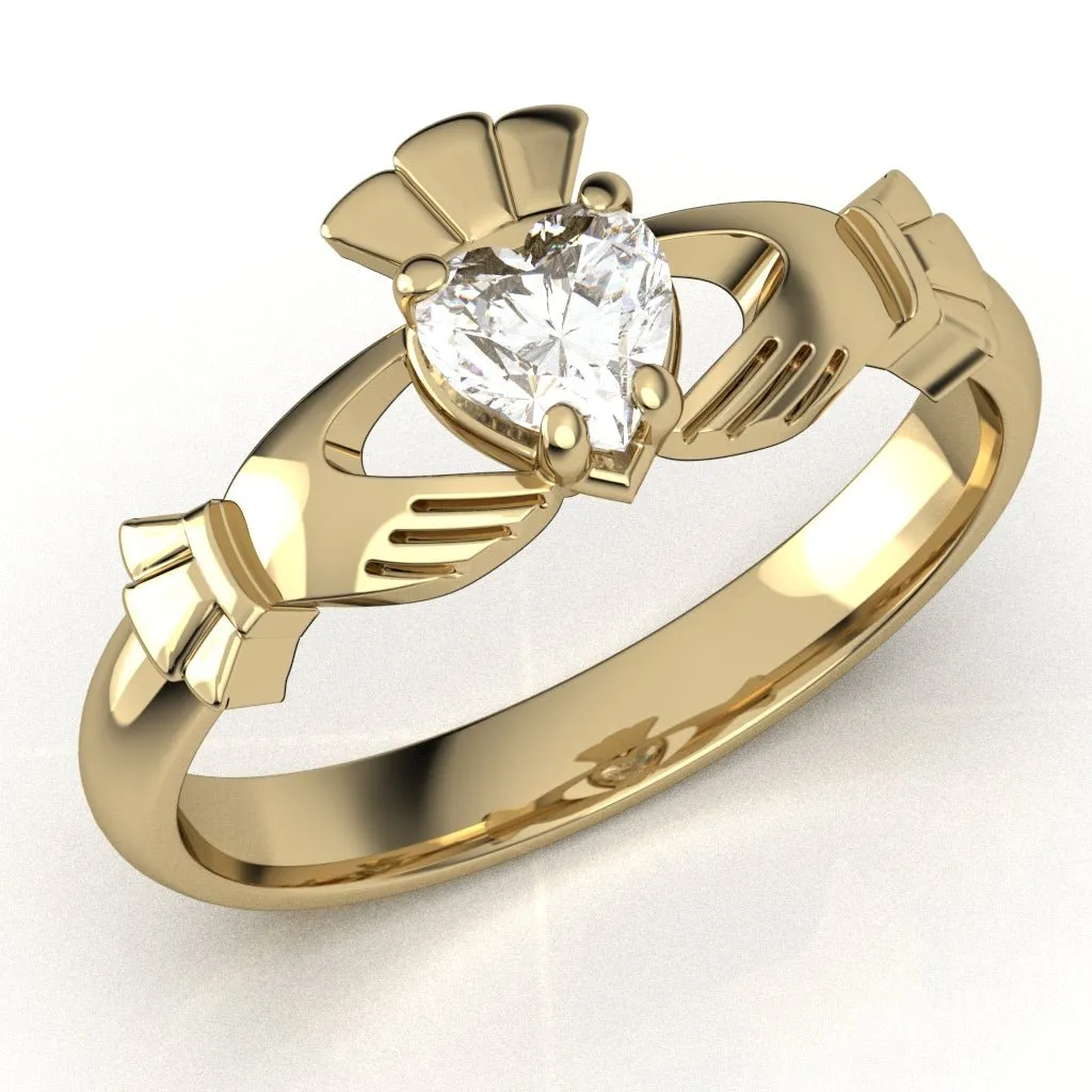 Half Carat Lab-Created Diamond - 14K YELLOW Gold Claddagh Ring
