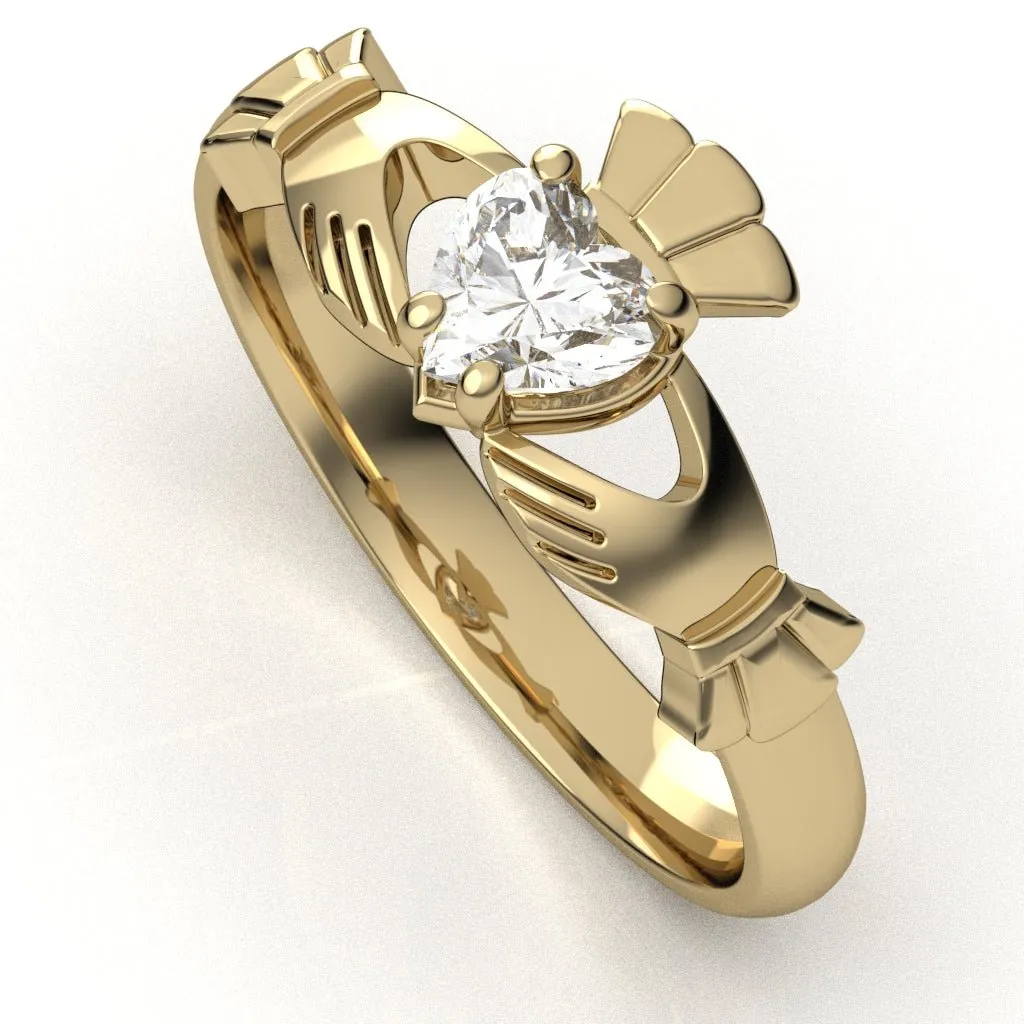 Half Carat Lab-Created Diamond - 14K YELLOW Gold Claddagh Ring