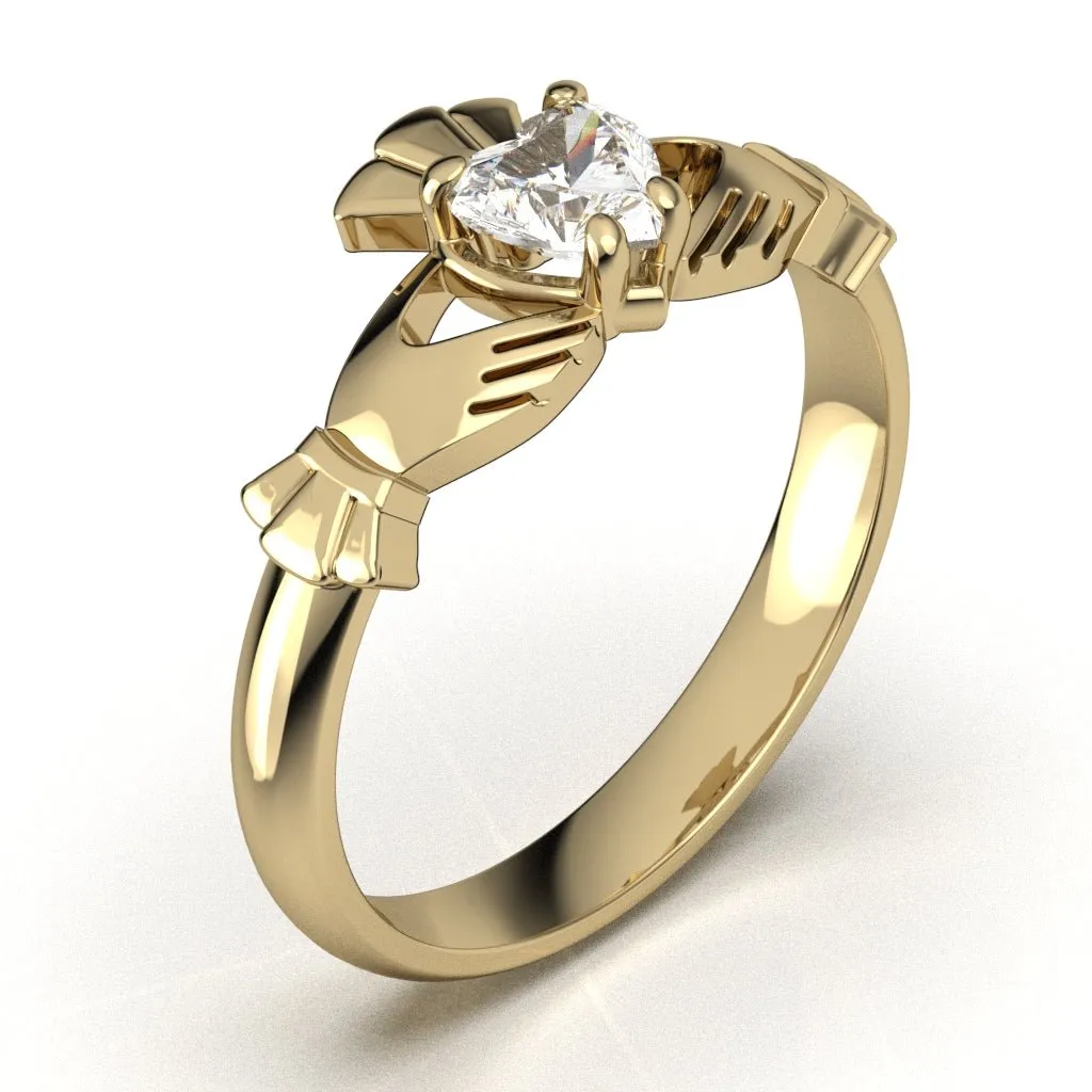 Half Carat Lab-Created Diamond - 14K YELLOW Gold Claddagh Ring