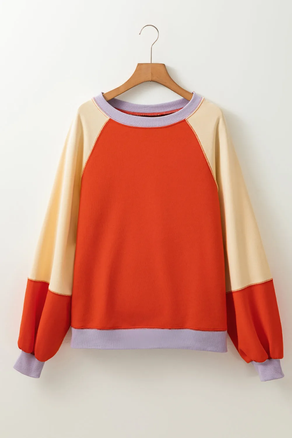 Hannah Color Block Round Neck Long Sleeve Sweatshirt