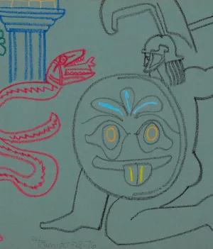 HAROLD TOWN "CADMUS SLAYING A DRAGON" MIXED MEDIA DRAWING, 1976