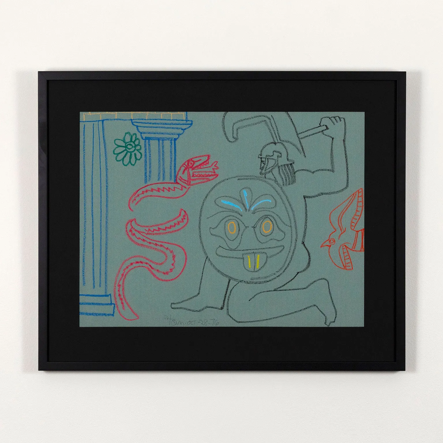 HAROLD TOWN "CADMUS SLAYING A DRAGON" MIXED MEDIA DRAWING, 1976