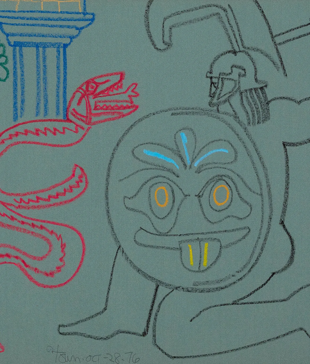HAROLD TOWN "CADMUS SLAYING A DRAGON" MIXED MEDIA DRAWING, 1976