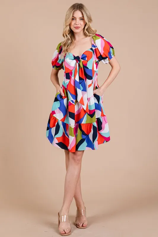 Hazel Blues® |  Ces Femme Abstract Print Sweetheart Neck Puff Sleeve Dress