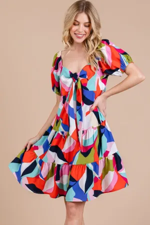 Hazel Blues® |  Ces Femme Abstract Print Sweetheart Neck Puff Sleeve Dress