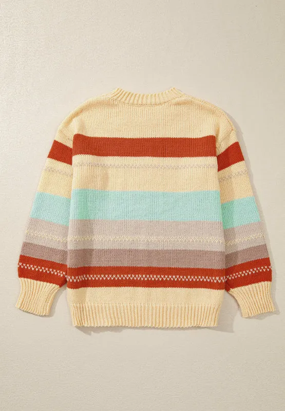 Hazel Blues® |  Color Block Round Neck Dropped Shoulder Sweater