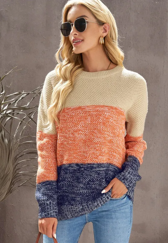 Hazel Blues® |  Color Block Round Neck Long Sleeve Sweater