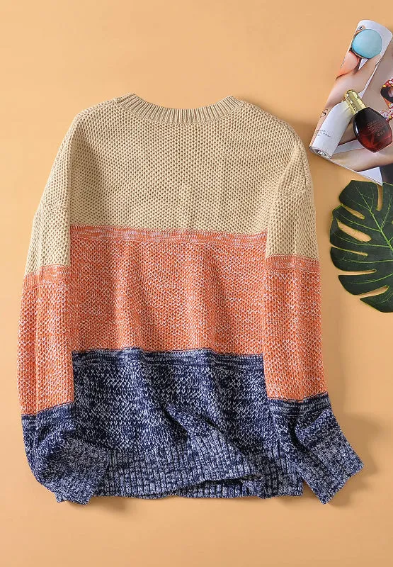 Hazel Blues® |  Color Block Round Neck Long Sleeve Sweater