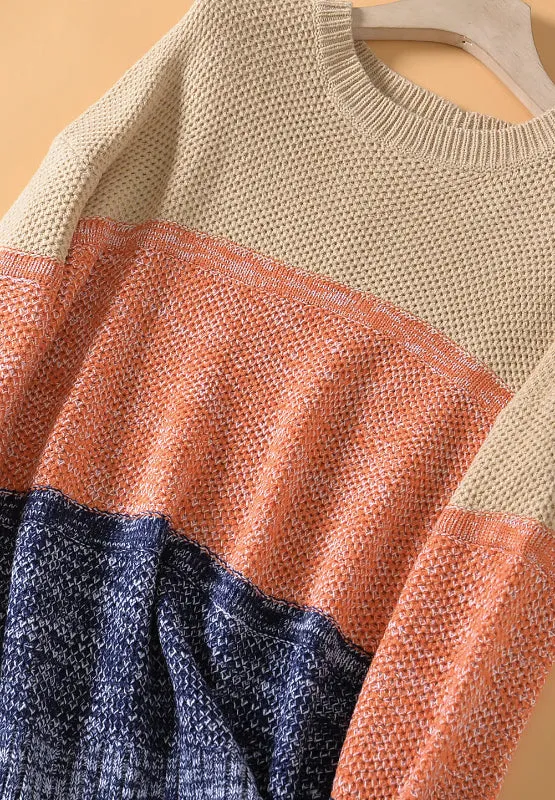 Hazel Blues® |  Color Block Round Neck Long Sleeve Sweater