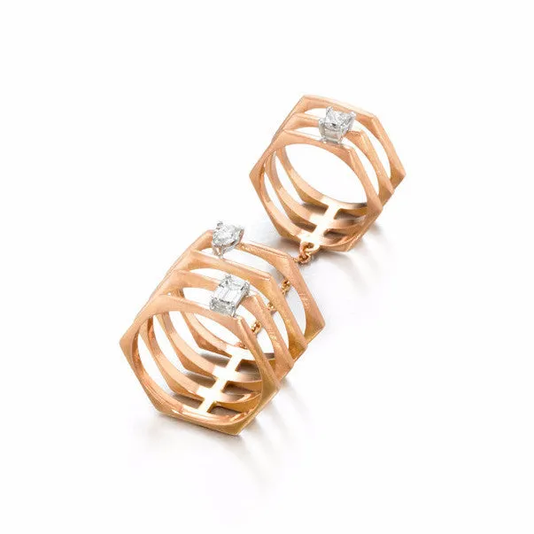 Hexagon Diamond Double Ring | more gold options