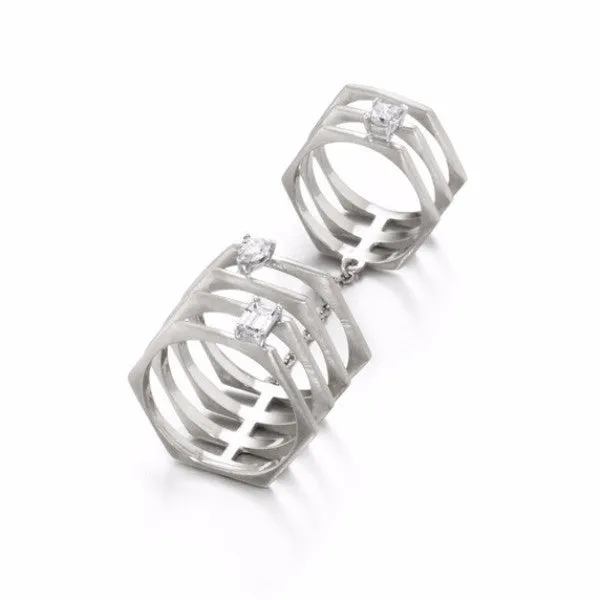 Hexagon Diamond Double Ring | more gold options