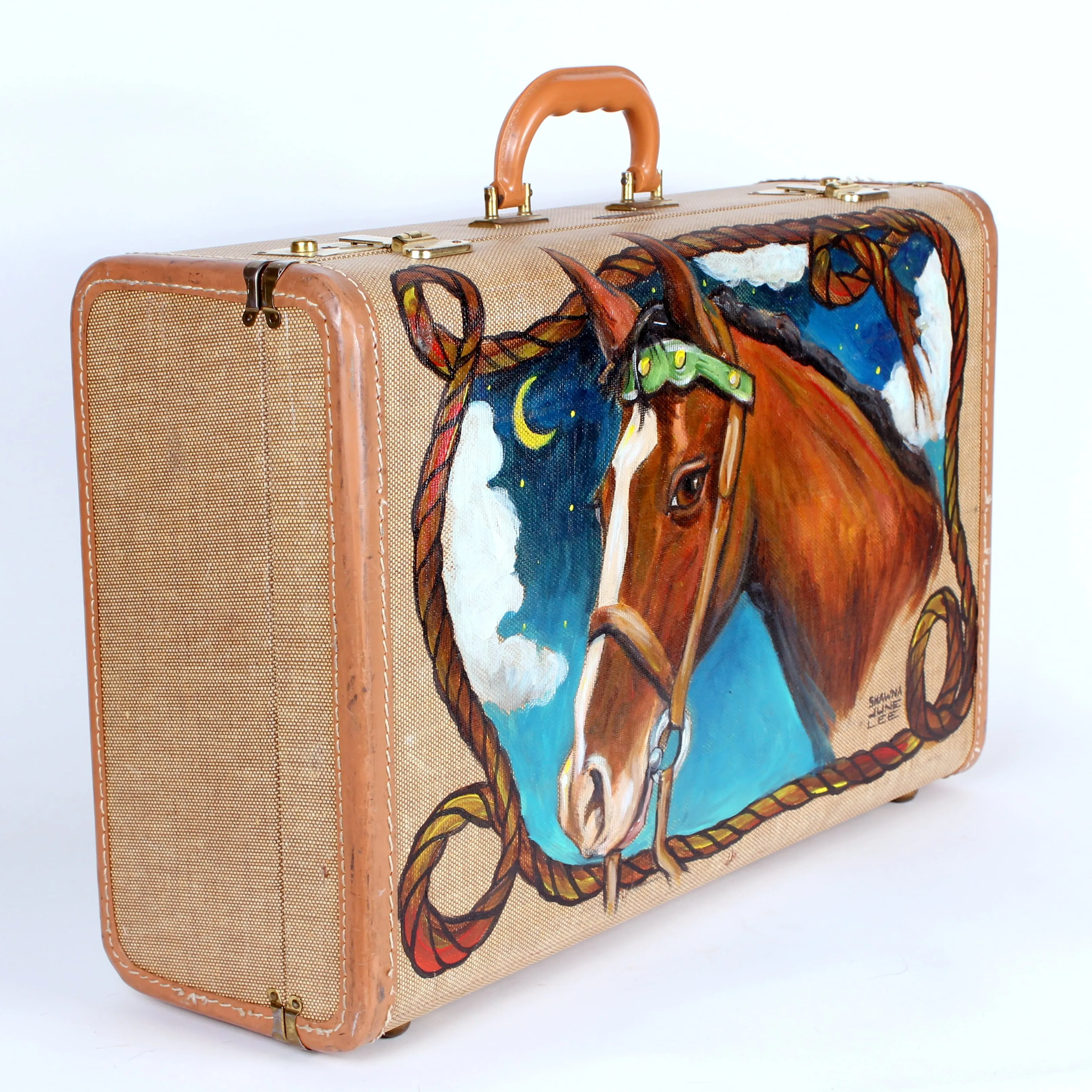 Horse Portrait Painting on Suitcase by Shawna June Lee
