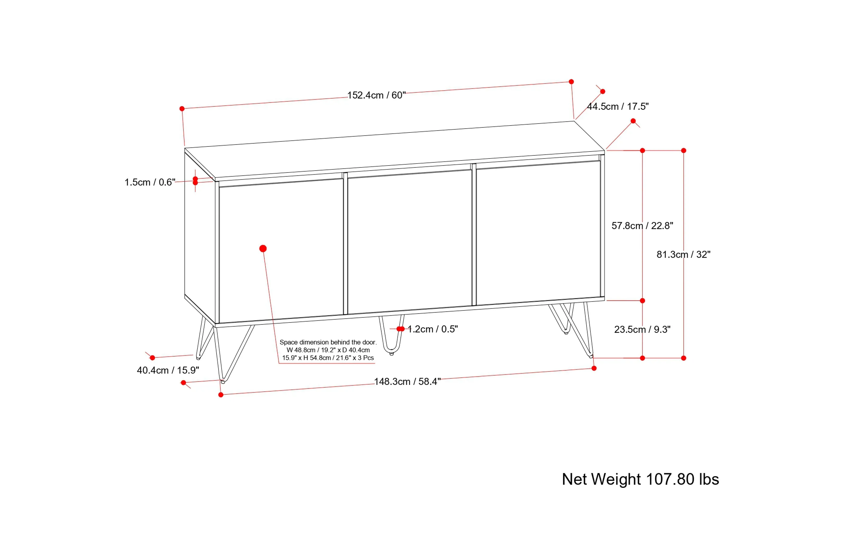 Hunter 3 Door Sideboard Buffet in Mango