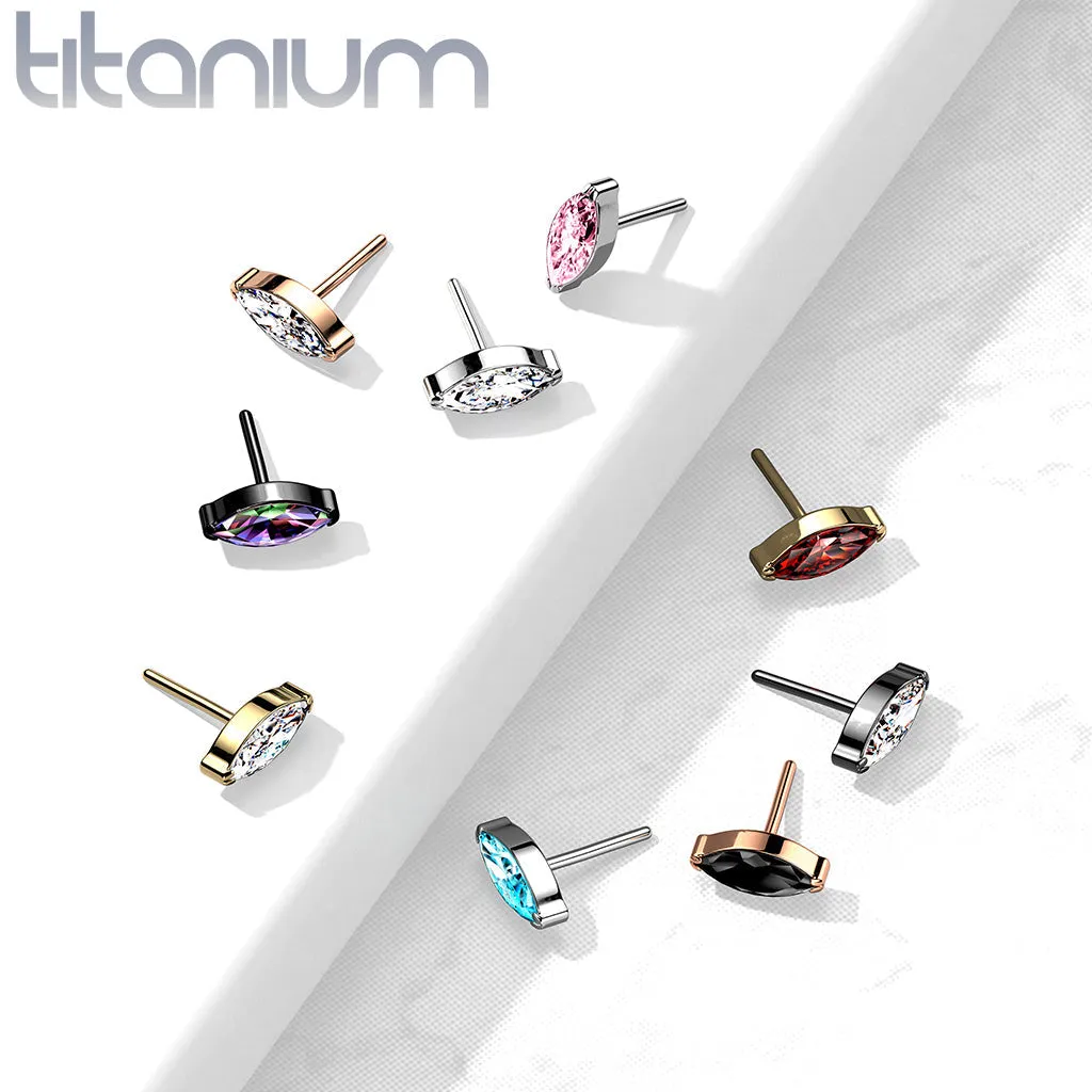 Implant Grade Titanium Rose Gold PVD Threadless Push In Labret Black Marquise CZ Stud