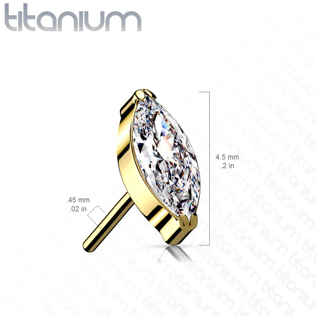Implant Grade Titanium Rose Gold PVD Threadless Push In Labret Black Marquise CZ Stud