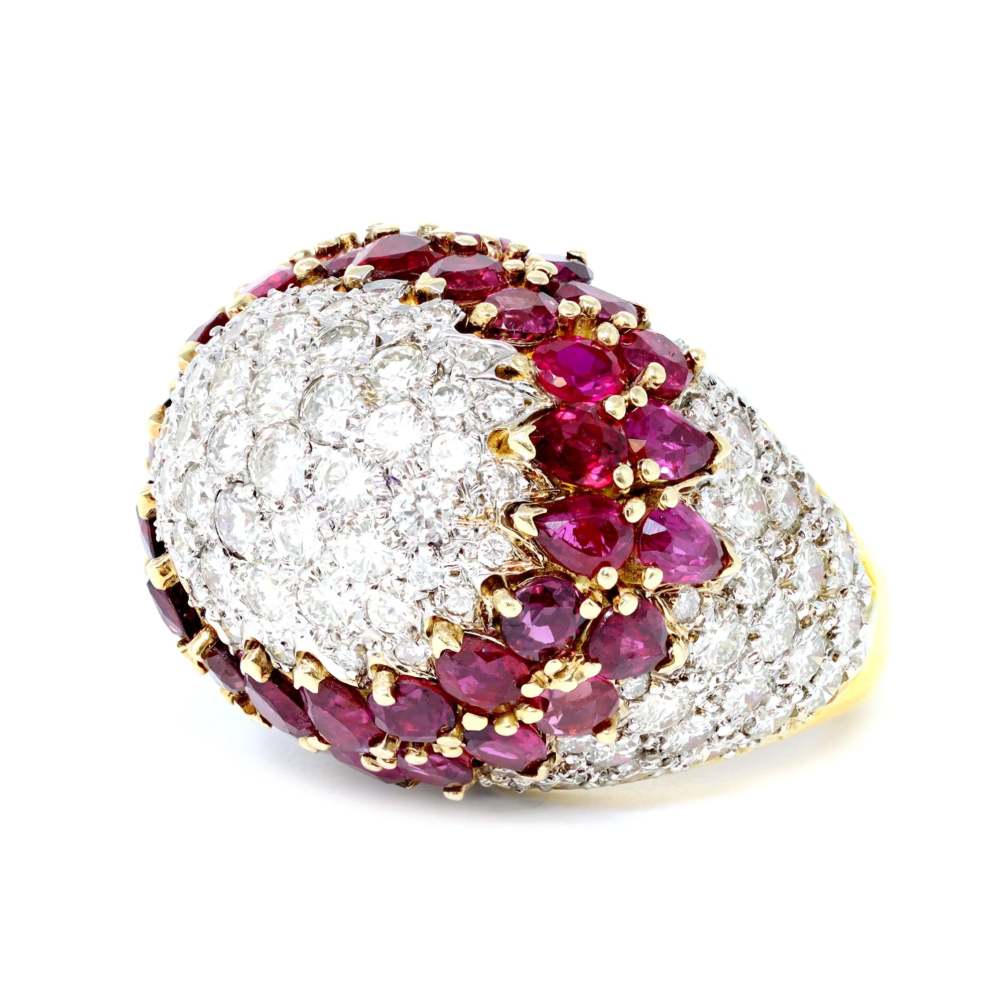 Important Diamond and Ruby Dome Cocktail Ring 18 Karat circa 1970