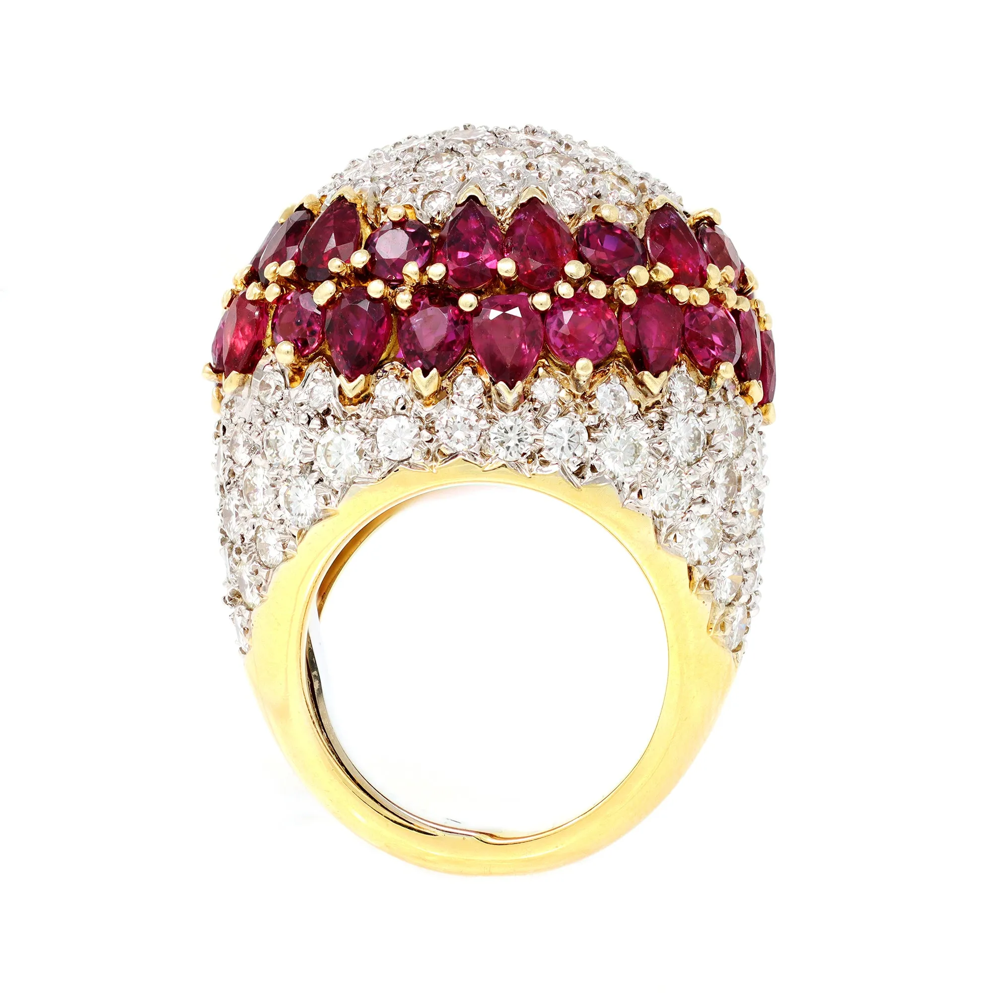 Important Diamond and Ruby Dome Cocktail Ring 18 Karat circa 1970