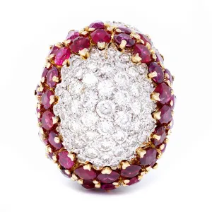 Important Diamond and Ruby Dome Cocktail Ring 18 Karat circa 1970