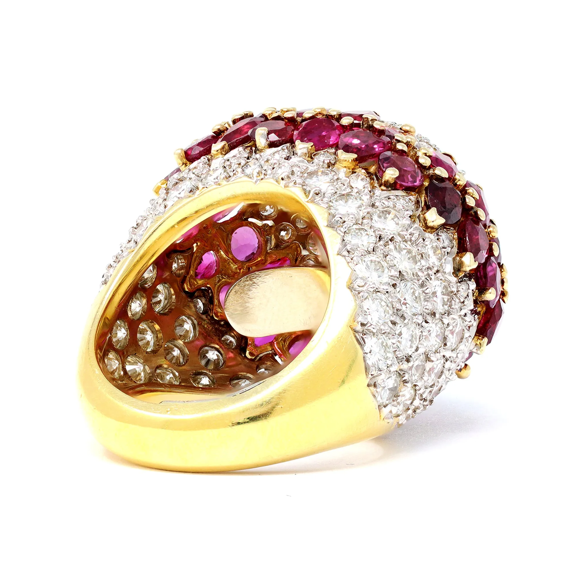 Important Diamond and Ruby Dome Cocktail Ring 18 Karat circa 1970