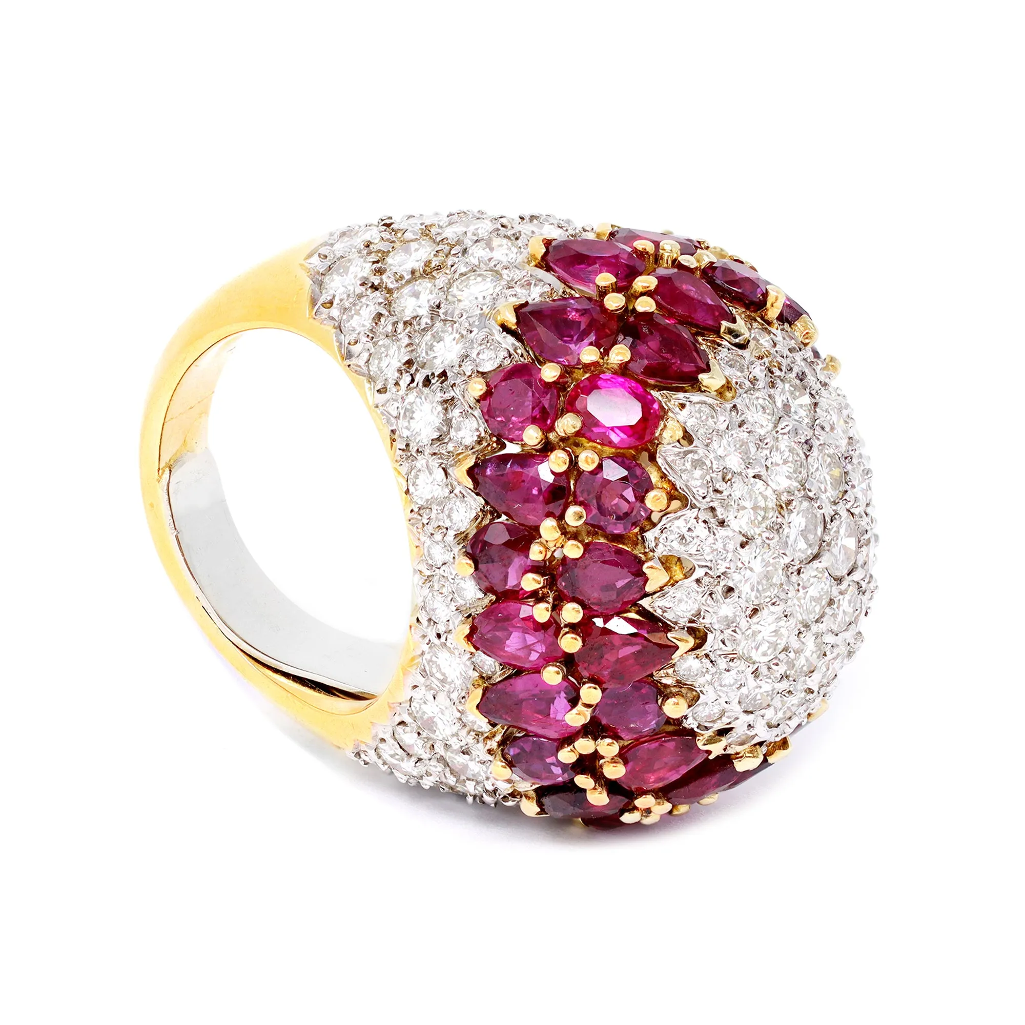 Important Diamond and Ruby Dome Cocktail Ring 18 Karat circa 1970