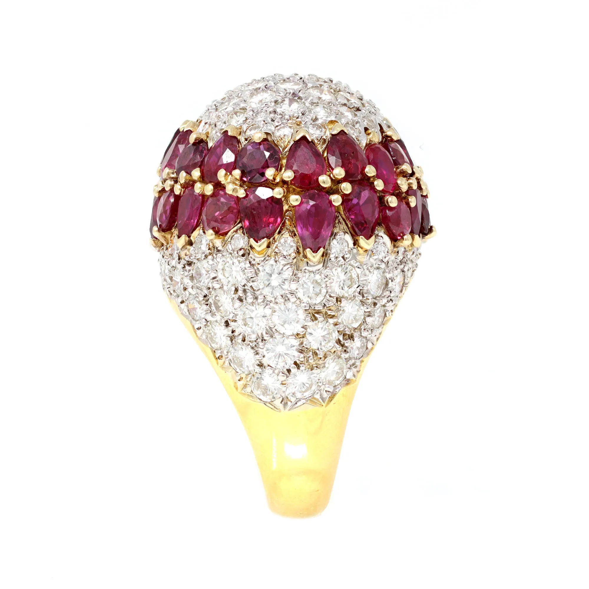 Important Diamond and Ruby Dome Cocktail Ring 18 Karat circa 1970