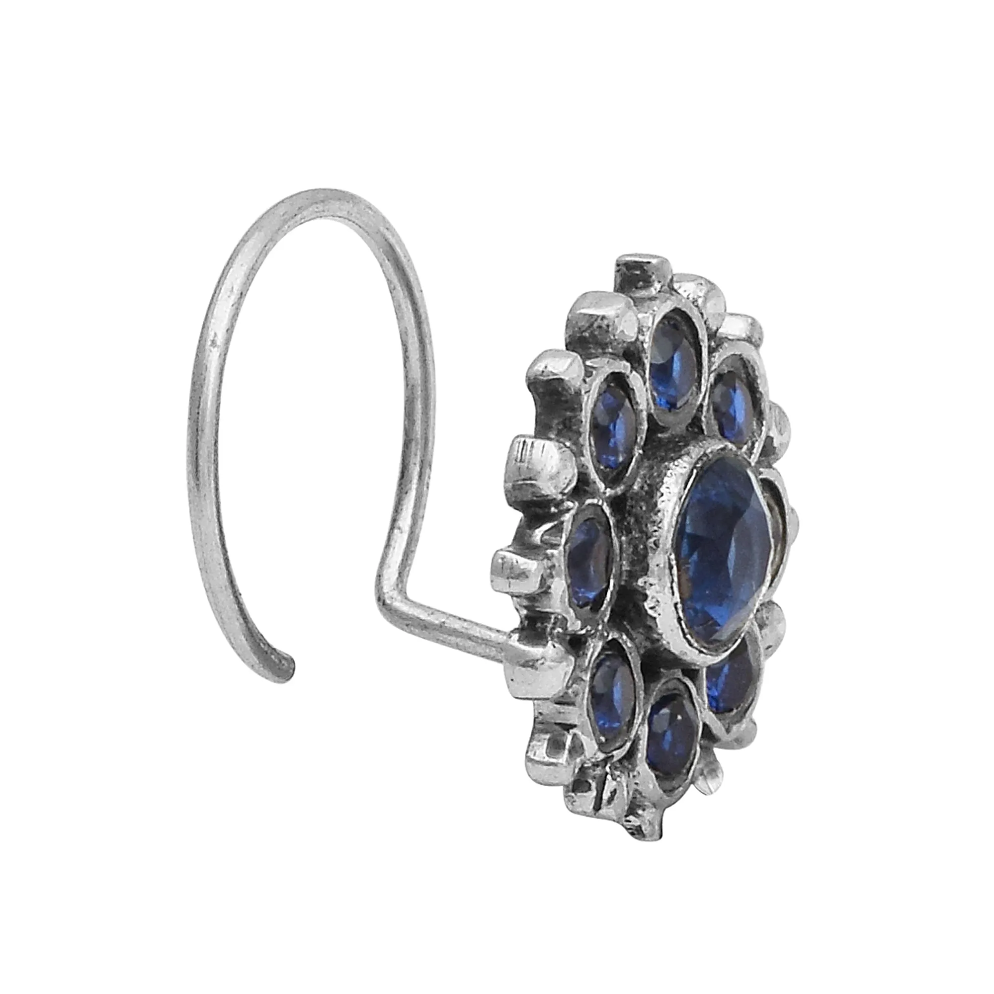Indian Traditional Oxidized Nose Pin Vintage Style 925 Sterling Silver Plated Handmade Nose Pin