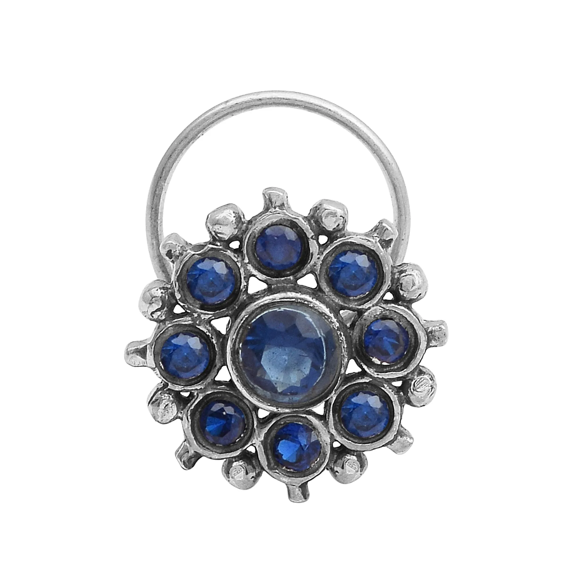 Indian Traditional Oxidized Nose Pin Vintage Style 925 Sterling Silver Plated Handmade Nose Pin