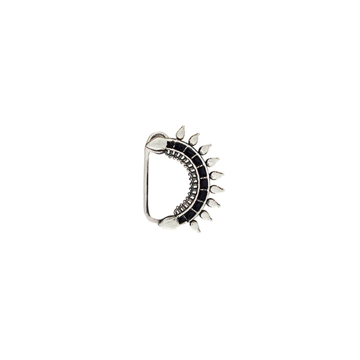 Isha Silver Nath/Nose Ring - Black, Right, Clip-On by Moha