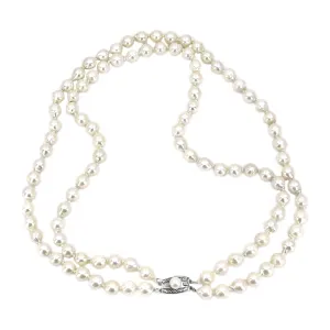 Japanese Vintage Double Strand Saltwater Cultured Baroque Akoya Pearl Choker Necklace -Sterling Silver 15.50 & 16 Inch
