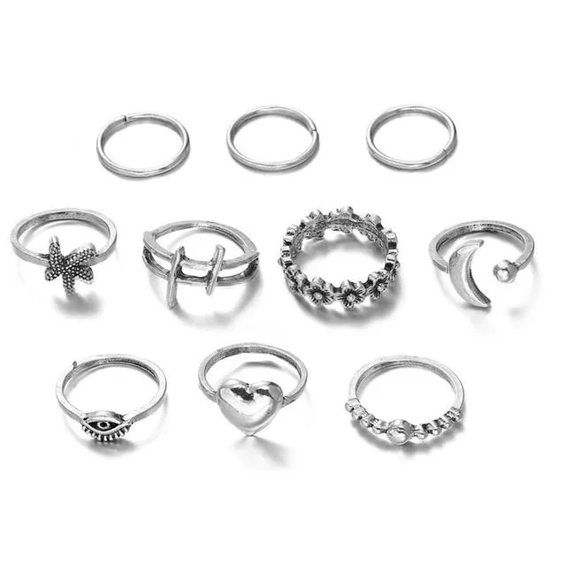 Jewellery -  Bohemian Vintage Midi Knuckle Rings Set