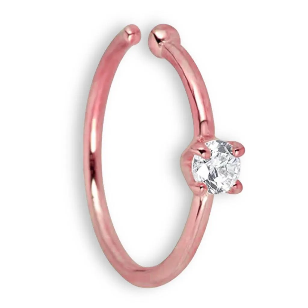 JewelMore 0.05ct Diamond Nose Ring Hoop - 14K White Gold or Yellow Gold