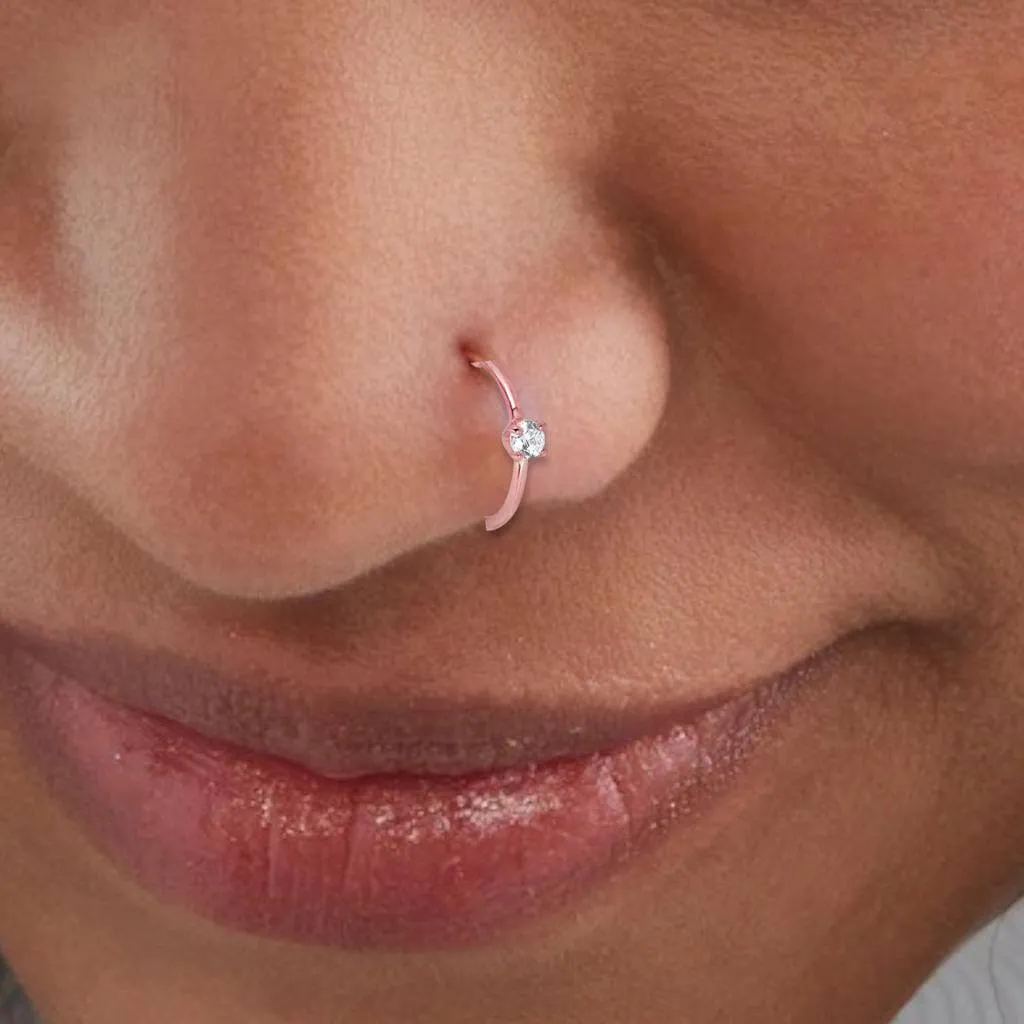 JewelMore 0.05ct Diamond Nose Ring Hoop - 14K White Gold or Yellow Gold