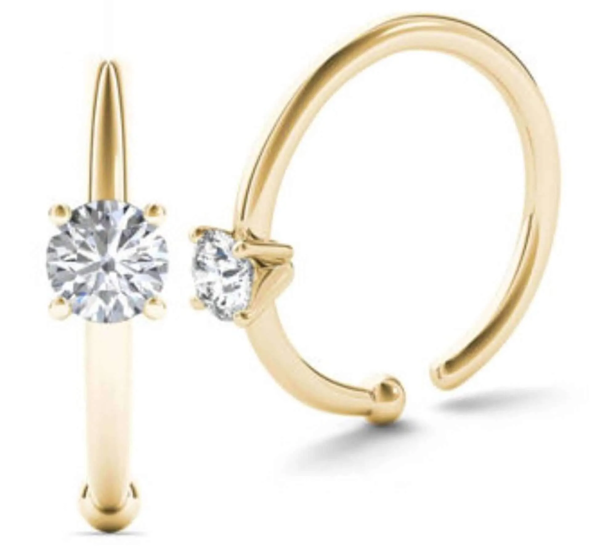 JewelMore 0.05ct Diamond Nose Ring Hoop - 14K White Gold or Yellow Gold