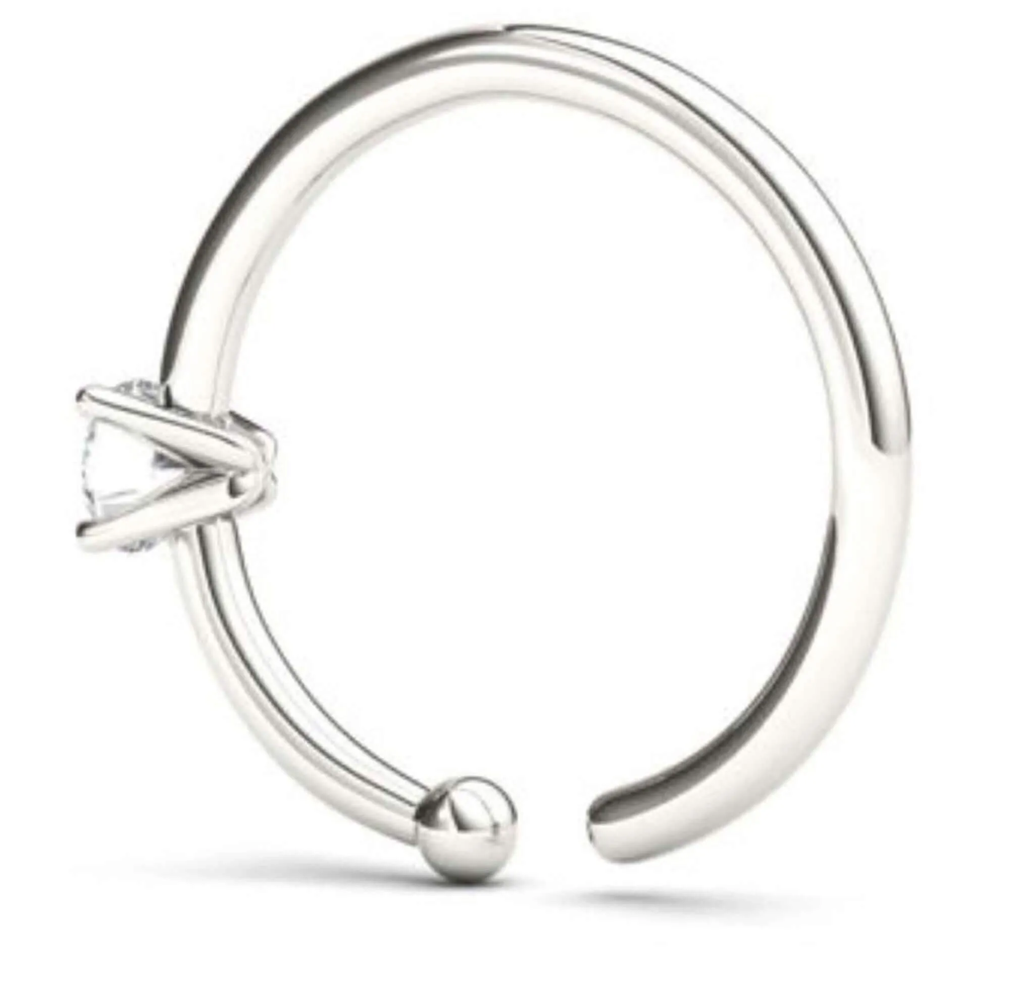 JewelMore 0.05ct Diamond Nose Ring Hoop - 14K White Gold or Yellow Gold