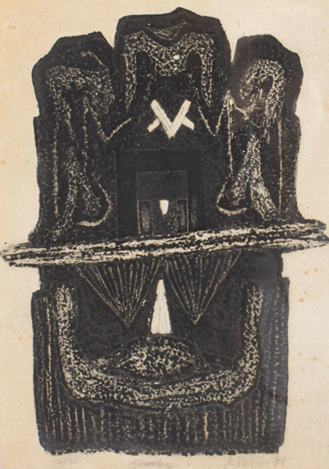 Joan Farrar Signed 1958 “Boundary” Abstract Relief Print