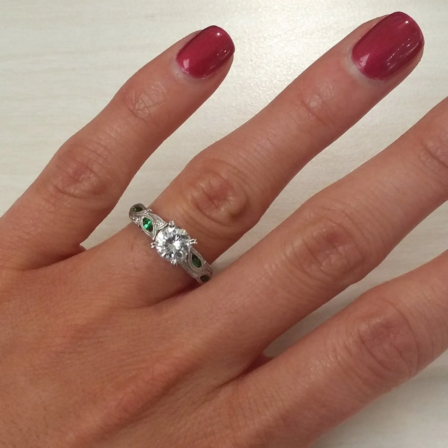 Kirk Kara "Dahlia" Green Tsavorite Garnet Leaf Diamond Engagement Ring