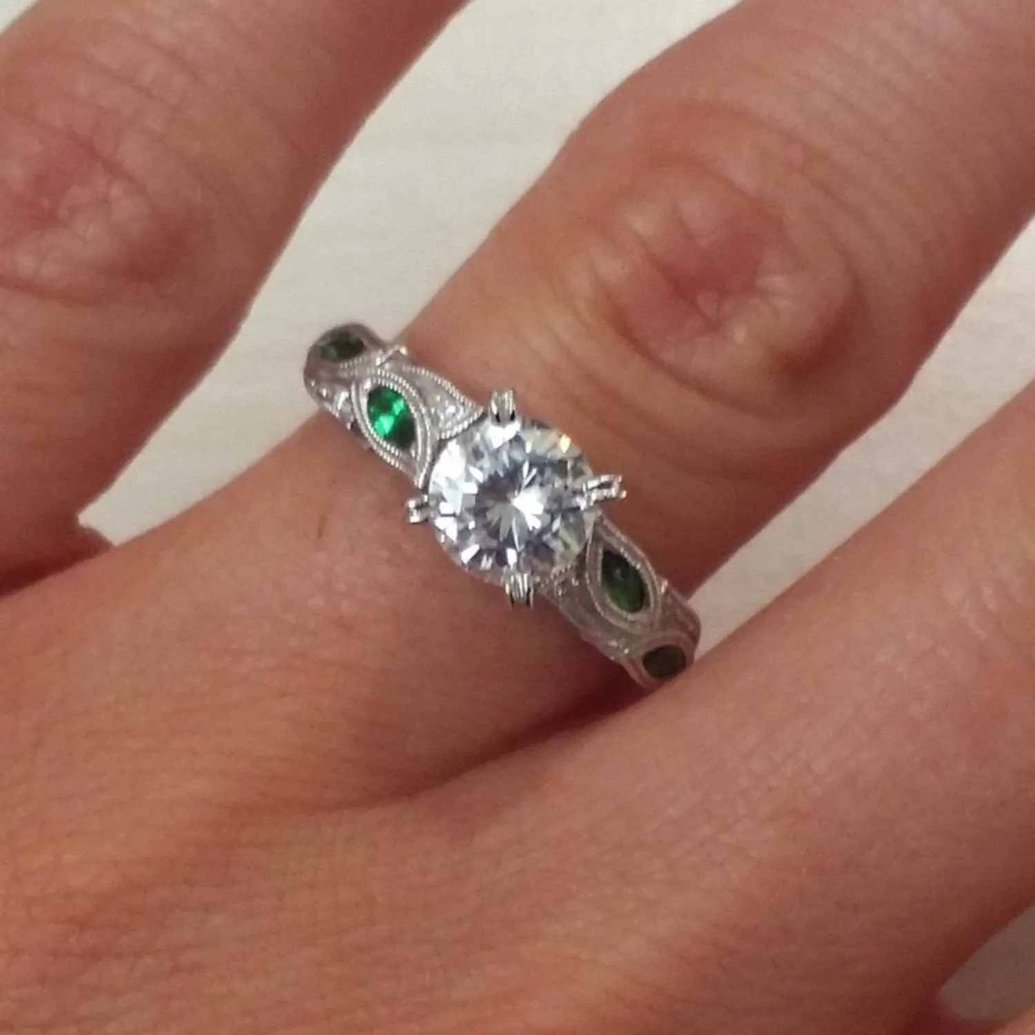 Kirk Kara "Dahlia" Green Tsavorite Garnet Leaf Diamond Engagement Ring