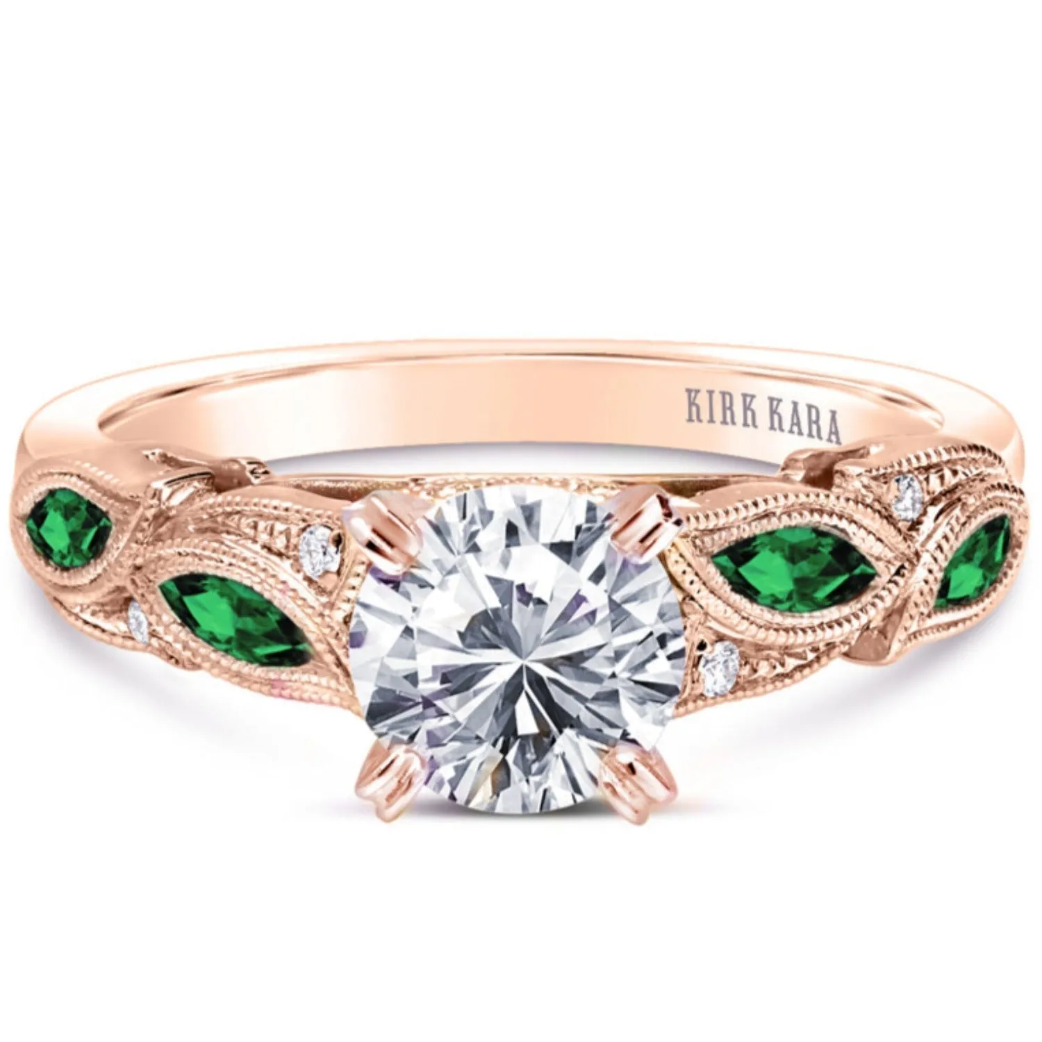 Kirk Kara "Dahlia" Green Tsavorite Garnet Leaf Diamond Engagement Ring
